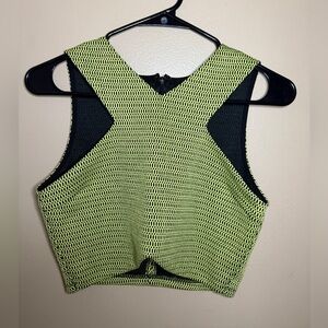 Lucca Couture Green and Black Cut Out Crop Tank Top